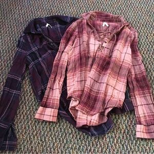 Two Mudd Flannel Lace Up Shirts